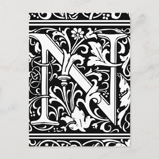 Letter N Middeleeuwse Monogram Art Nouveau Briefkaart (Voorkant)