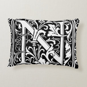 Letter N Middeleeuwse Monogram Art Nouveau Decoratief Kussen