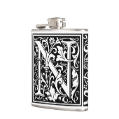Letter N Middeleeuwse Monogram Art Nouveau Heupfles (Links)