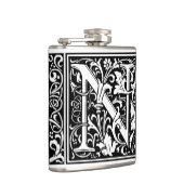 Letter N Middeleeuwse Monogram Art Nouveau Heupfles (Rechts)