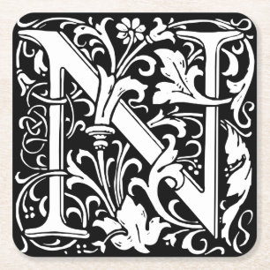 Letter N Middeleeuwse Monogram Art Nouveau Kartonnen Onderzetters
