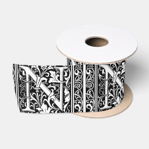 Letter N Middeleeuwse Monogram Art Nouveau Satijnen Lint
