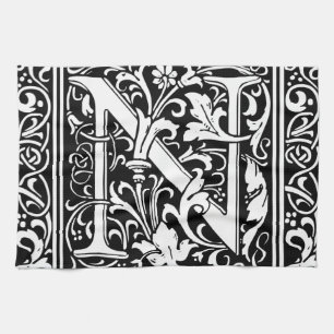 Letter N Middeleeuwse Monogram Art Nouveau Theedoek