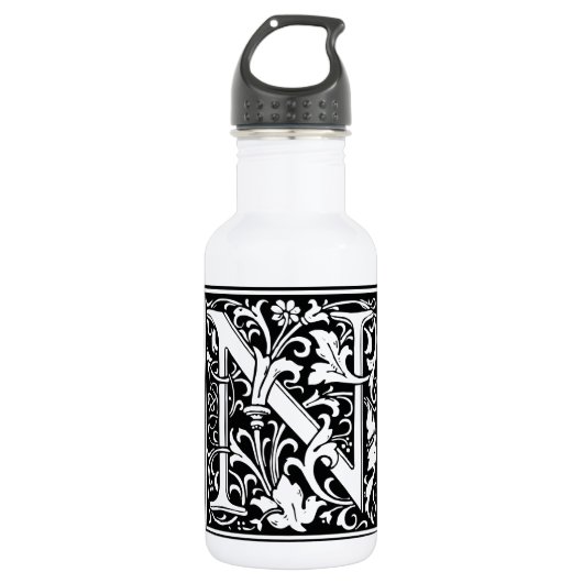 Letter N Middeleeuwse Monogram Art Nouveau Waterfles (Voorkant)