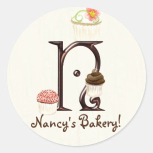 Letter N Monogram Cupcake Logo Zakelijke Stickers