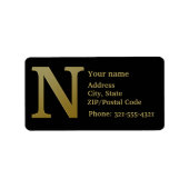 Letter N Monogram Gold Address Label (Voorkant)