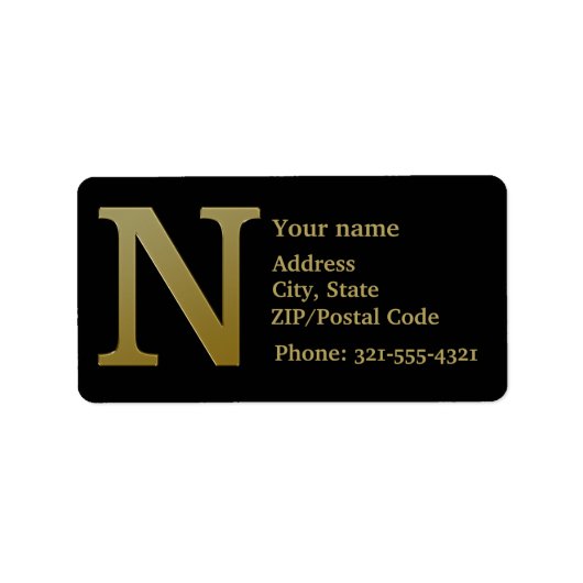 Letter N Monogram Gold Address Label (Voorkant)