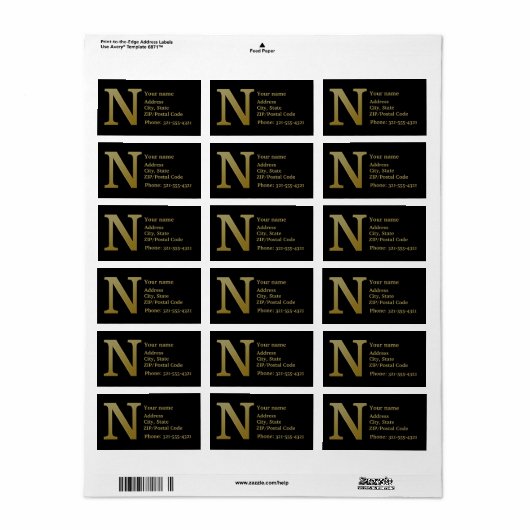 Letter N Monogram Gold Address Label (Full Sheet)