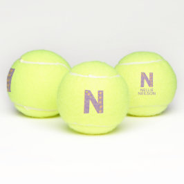 Letter N monogram meisjes gepersonaliseerd paarse Tennisballen