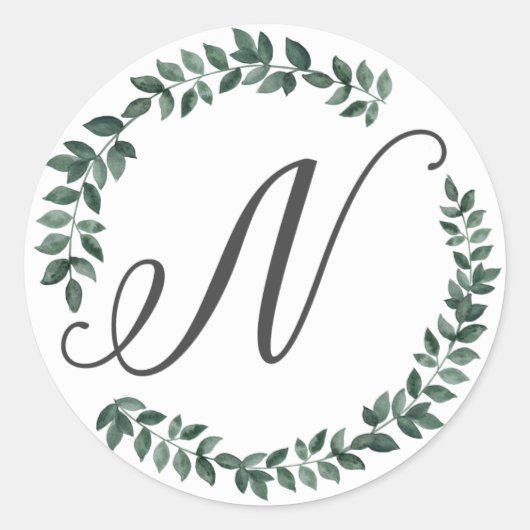 Letter N Monogram Minimalistische Botanische Bladk Ronde Sticker (Voorkant)