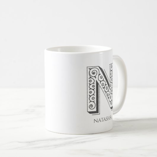 Letter N monogram Moderne naam Koffiemok (Voorkant rechts)