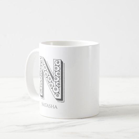 Letter N monogram Moderne naam Koffiemok (Voorkant links)