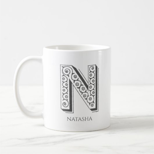 Letter N monogram Moderne naam Koffiemok (Links)