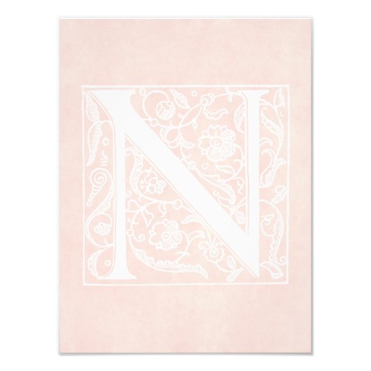  letter N Monogram Roos Roze perkament "N" Foto Afdruk (Voorkant)