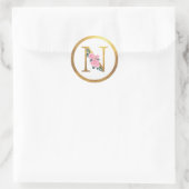 Letter N Monogram Roze Rozen Bloemen & Elegant Gou Ronde Sticker (Tas)