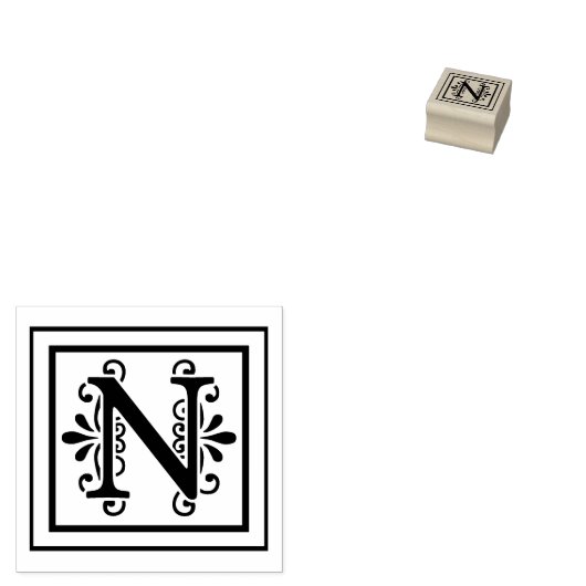 Letter N Monogram Rubberstempel (Gestempeld)