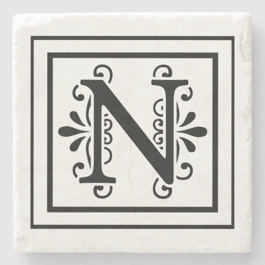 Letter N Monogram Stone Onderzetters (Voorkant)