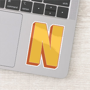 Letter N Monogram, Vet 3D Type Lettertype Initiaal Sticker