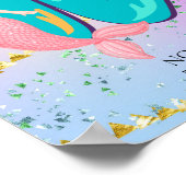 Letter N Monogram Waterverf Cute Mermaid Nursery Poster (Hoek)