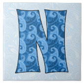 Letter N - Monogrammed Blue Paisley Tegeltje (Voorkant)