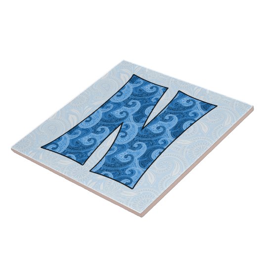 Letter N - Monogrammed Blue Paisley Tegeltje (Zijkant)