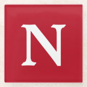 Letter N op rood Glazen Onderzetter (Voorkant)