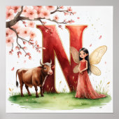 Letter N Ox Fairy Poster - Cherry Blossom Art (Voorkant)