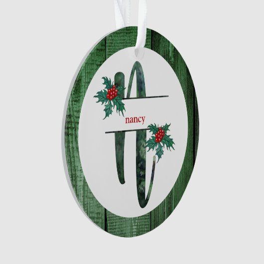 *~* Letter N Rustic Kerstfeestjes AP44 Ornament (voorkant)