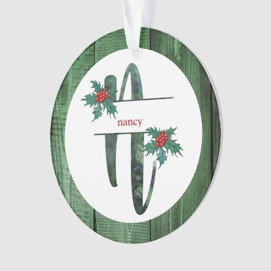 *~* Letter N Rustic Kerstfeestjes AP44 Ornament (voorkant)