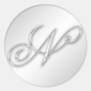 Letter N script initiaal faux zilver monogram guns Ronde Sticker
