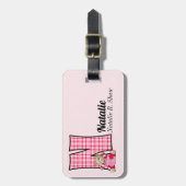 Letter N Teddy Bear in Pink Gingham Checks Bagagelabel (Voorkant verticaal)