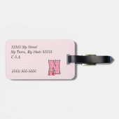 Letter N Teddy Bear in Pink Gingham Checks Bagagelabel (Achterkant horizontaal)