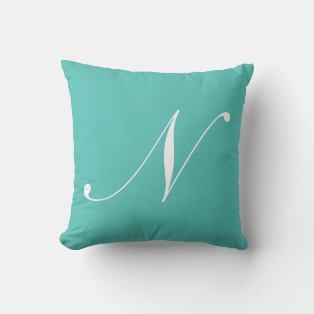 Letter N Turquoise Monogram Pillow Kussen (Voorkant)