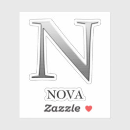 Letter N Two-Tone Silver Grey en Name Sticker