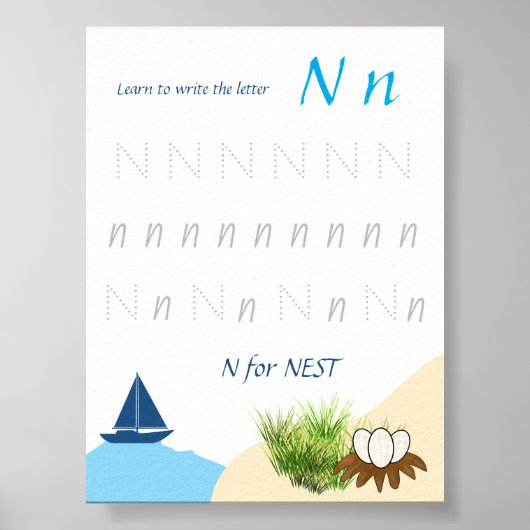 Letter N Volgposter voor Kinderen Poster (Voorkant)