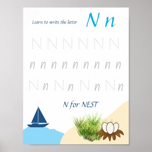 Letter N Volgposter voor Kinderen Poster (Voorkant)