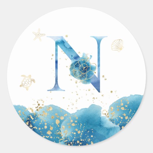 *~* LETTER N - Zee Ocean Beach Envelope Sticker (Voorkant)
