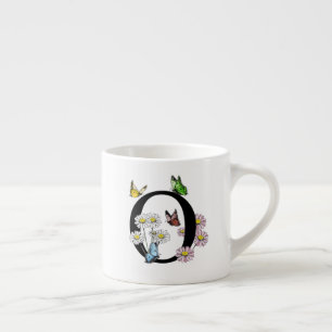 Letter O Bloem Vlinder Monogram Initiaal   Espresso Kop
