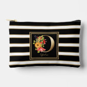 Letter O Bloemmonogram Zwart Wit Gouden Strepen Etui (Voorkant)