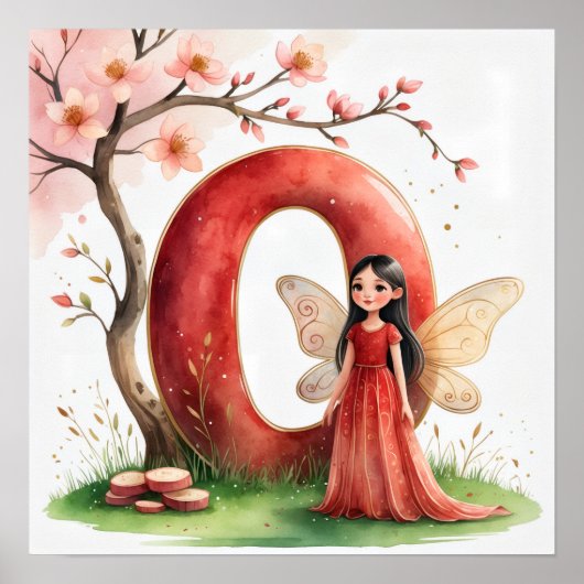 Letter O Cherry Blossom Fairy Art Poster Alphabet (Voorkant)