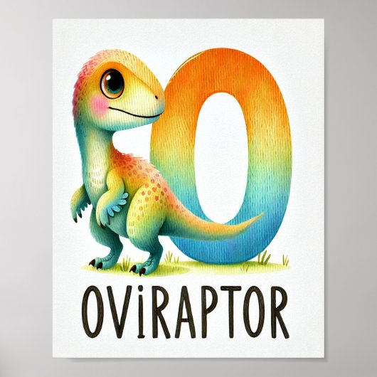 Letter O, Dinosaur Alphabet Waterverf Poster (Voorkant)