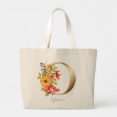Letter O Elegant Floral Gold Monogram Grote Tote Bag (Achterkant)