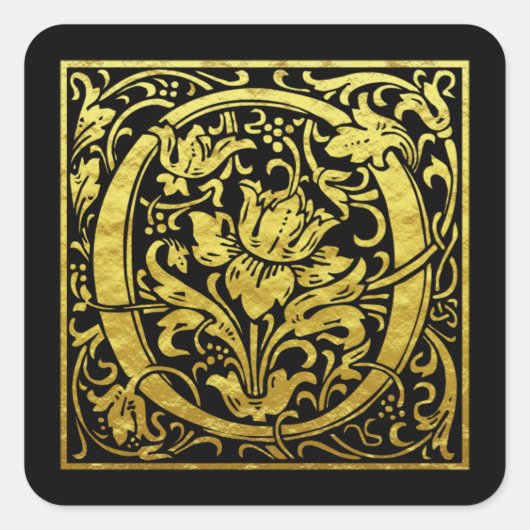 Letter O First Letter Faux Gold Black Vierkante Sticker (Voorkant)