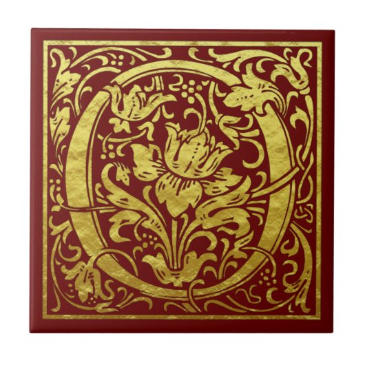 Letter O First Letter Faux Gold Red Tegeltje (Voorkant)