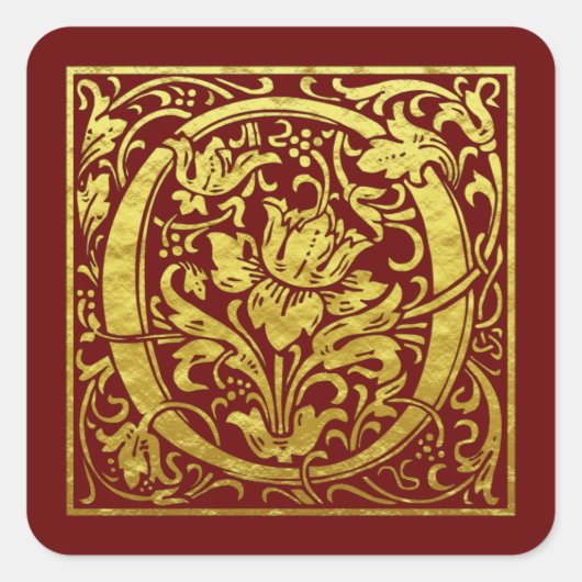 Letter O First Letter Faux Gold Red Vierkante Sticker (Voorkant)
