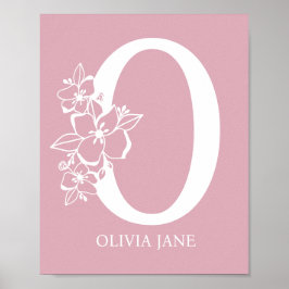 Letter O Floral Monogram Name Nursery Modern Poster