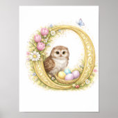 Letter O Gold Spring Nature Monogram Owl Kids Poster (Voorkant)