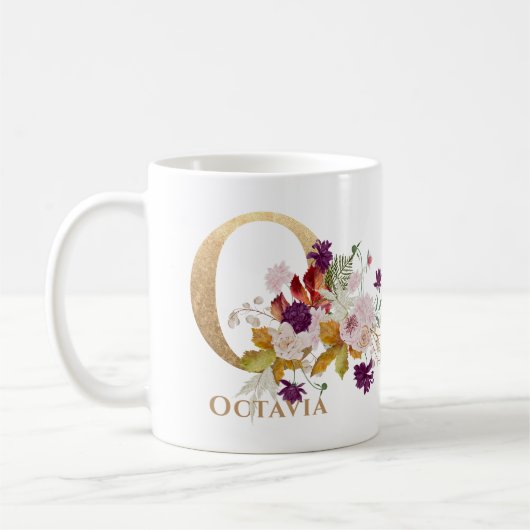 Letter O - Gouden bloem naam zus collega vriend Koffiemok (Links)