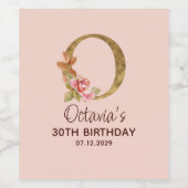 Letter O Gouden Monogram Blush Roze Rozen Wijn Etiket (Enkel label)