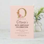 Letter O Gouden Monogram Roze Rozen Kaart (Staand voorkant)